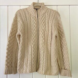 Inis Crafts 100% Merino Wool Cream Full Zip Up Sweater Cardigan Size Large